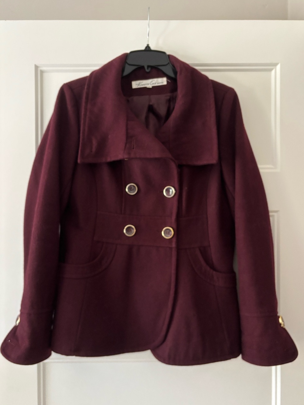 Kenneth Cole Women's Burgundy Double-Breasted Peacoat